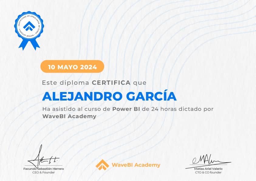 Certificado de Power BI ofrecido por WaveBI Academy